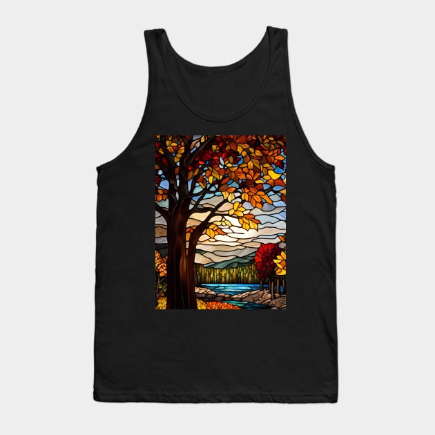 Stained Glass Autumn Forest Scene Tank Top by Chance Two Designs